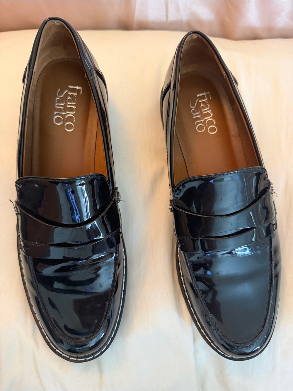 Franco Sarto Glossy Black Patent Penny Loafers
